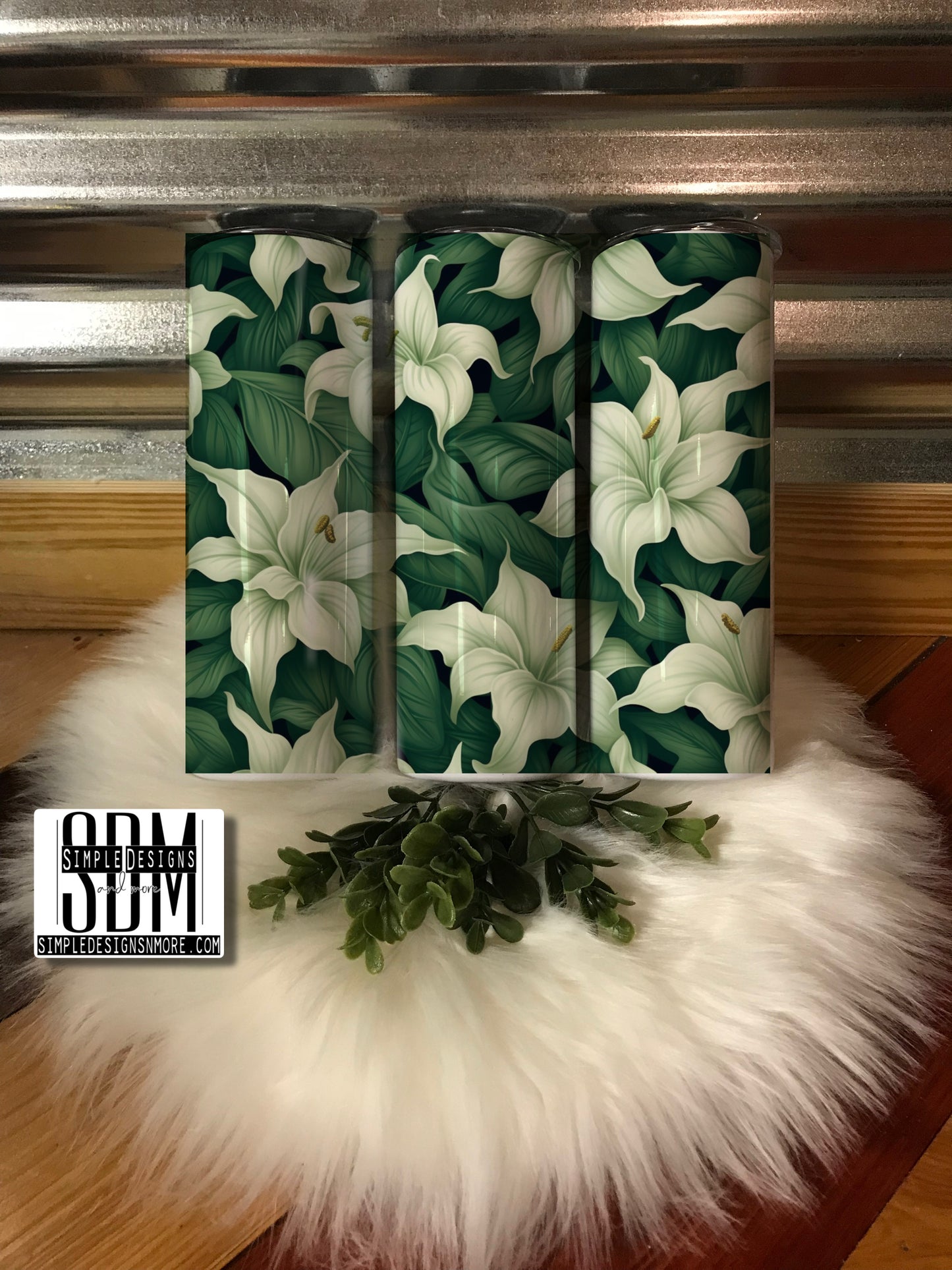 Green and White Floral 20oz Straight Tumbler Sublimation Print