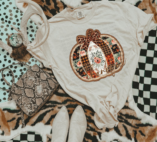Thankful Patchwork Pumpkin Comfort Color T-shirt, Bella Canvas Tees