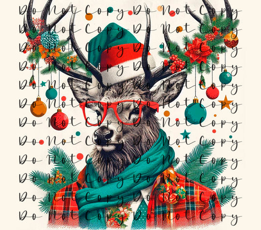 Retro Deer (Plaid Suit) 20oz Straight Tumbler Sublimation Print