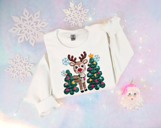 Reindeer Christmas Tree (Faux Yarn) Heat Transfer Sublimation, Sublimation, DTF Direct to Film