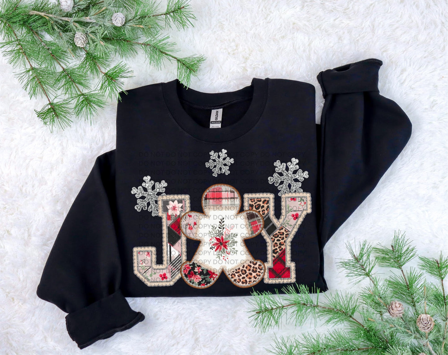 Joy Gingerbread Man Patchwork Heat Transfer Sublimation, Sublimation, DTF Direct to Film