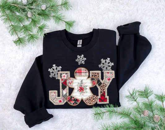 Joy Gingerbread Man Patchwork Heat Transfer Sublimation, Sublimation, DTF Direct to Film