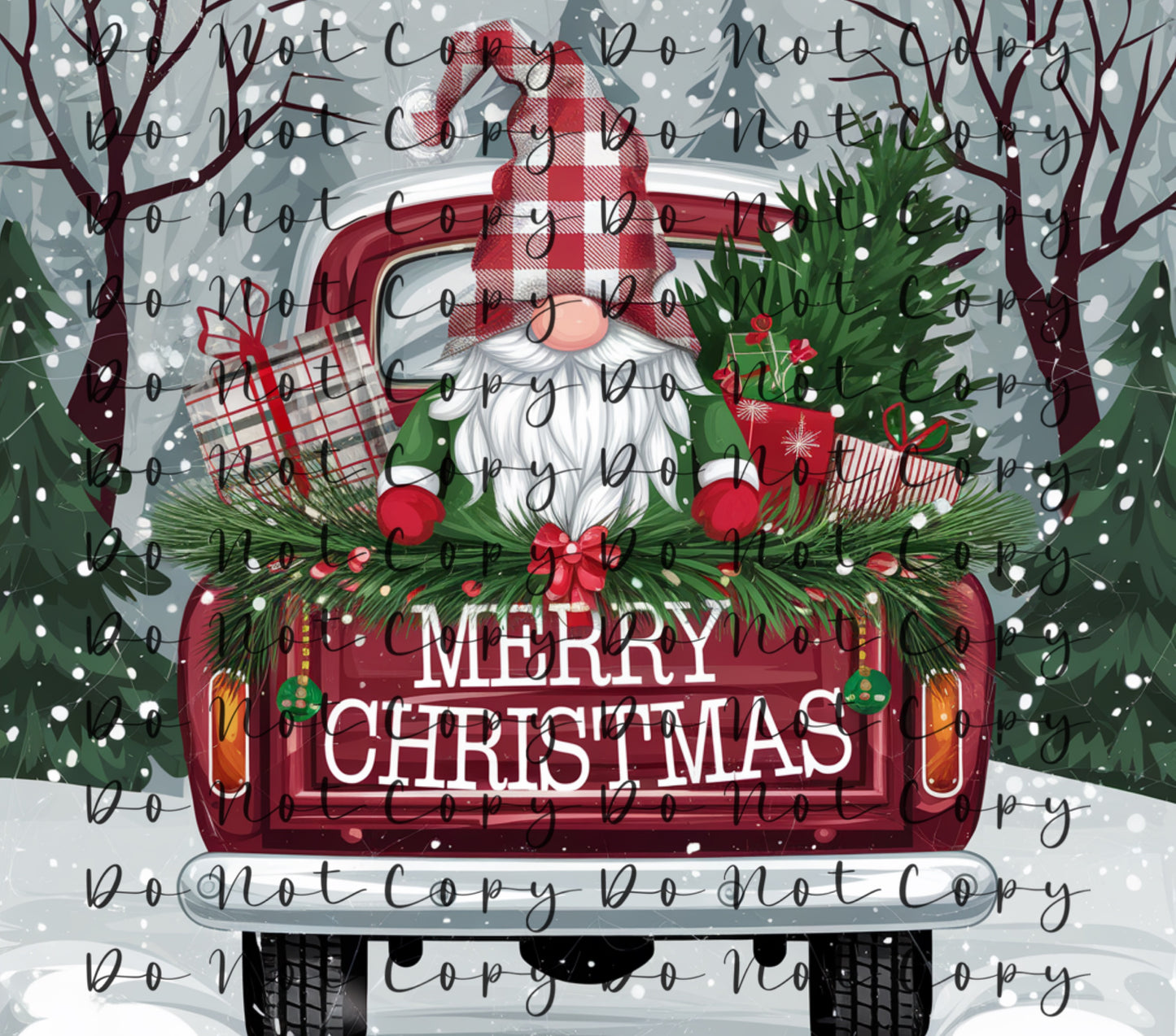 Gnome Merry Christmas Red Truck 20oz Straight Tumbler Sublimation Print