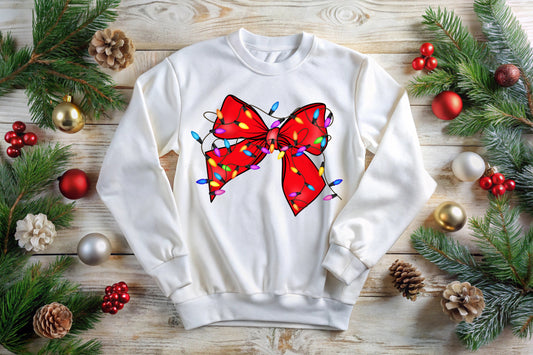 Christmas Light Bow Heat Transfer Sublimation, Sublimation, DTF Direct to Film