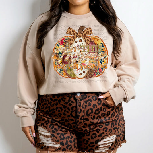 This Mama Loves Her Pumpkins Patchwork Comfort Color T-shirt, Bella Canvas Tees