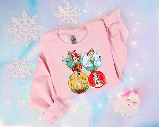 Princess Christmas Ornaments Comfort Color T-shirt, Bella Canvas Tees, Crew Sweatshirt
