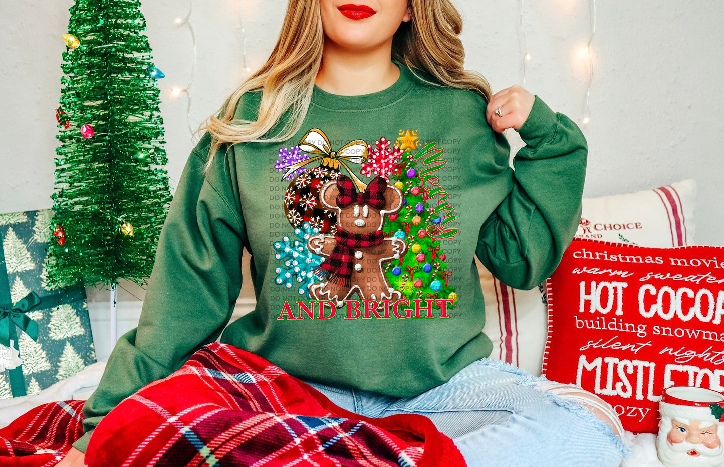 Merry and Bright (Girl Mouse) Heat Transfer Sublimation, Sublimation, DTF Direct to Film