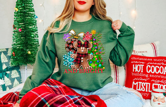 Merry and Bright (Girl Mouse) Heat Transfer Sublimation, Sublimation, DTF Direct to Film