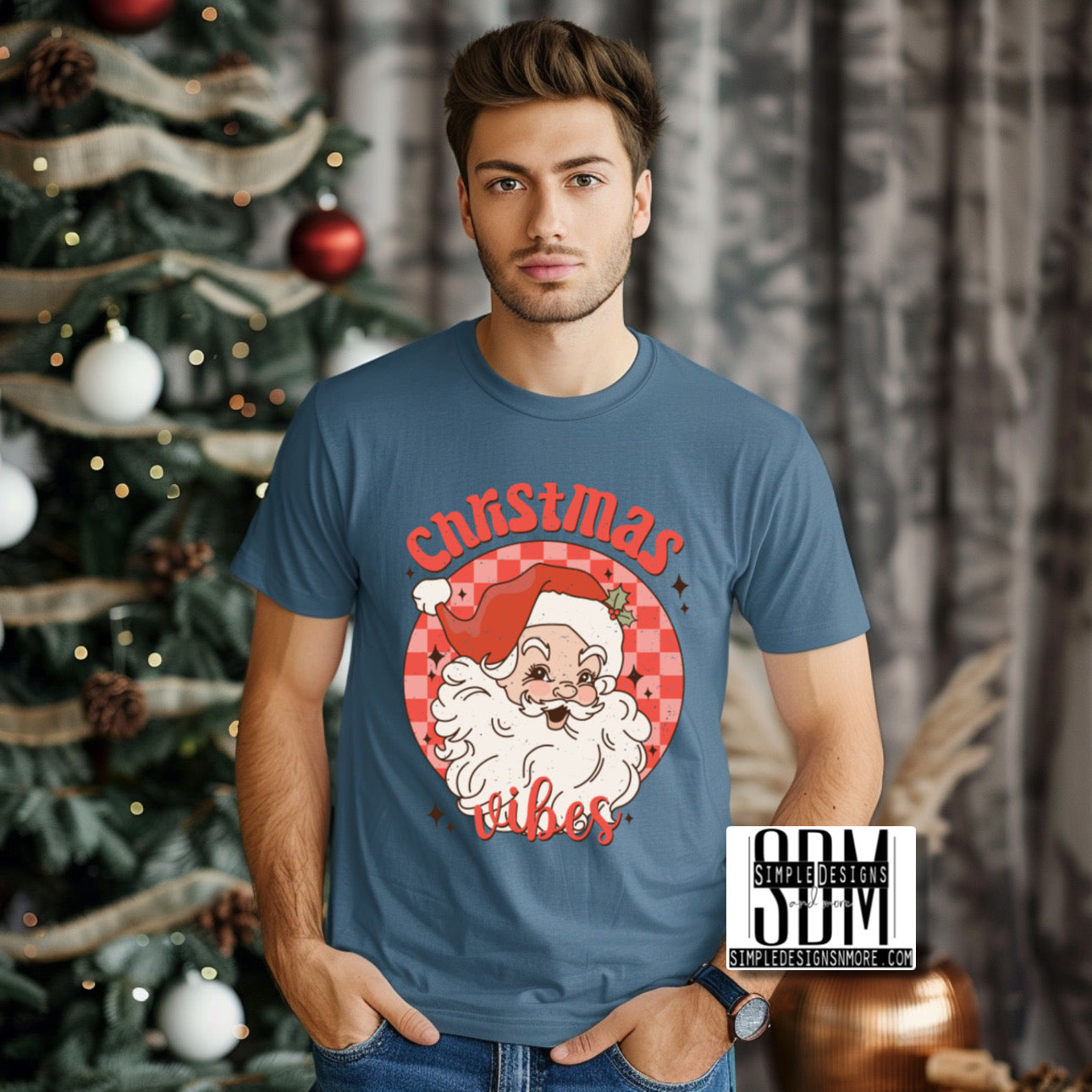 (Red) Christmas Vibes Santa Heat Transfer Sublimation, Sublimation, DTF Direct to Film