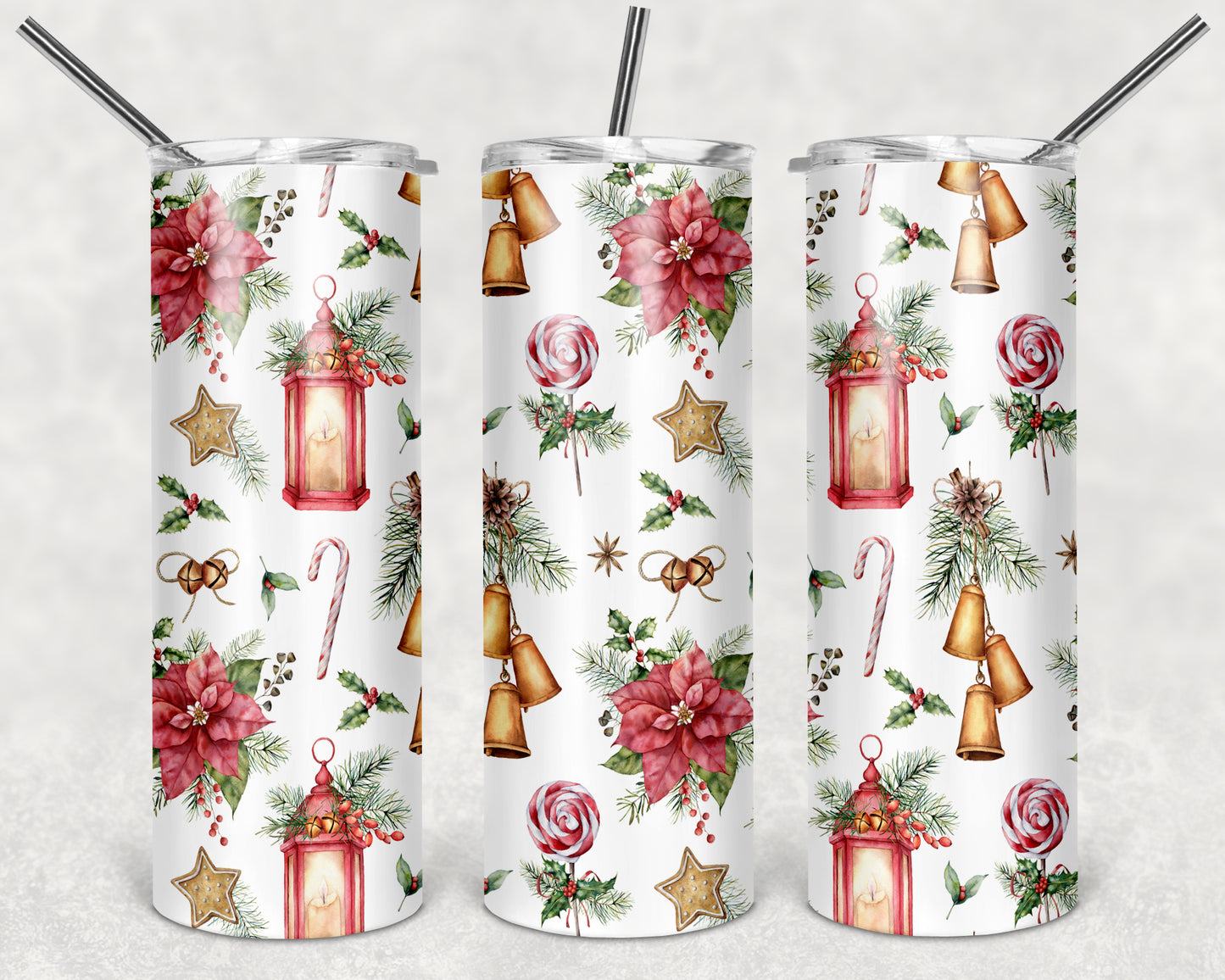 Christmas Poinsettia 20oz Straight Tumbler Sublimation Print