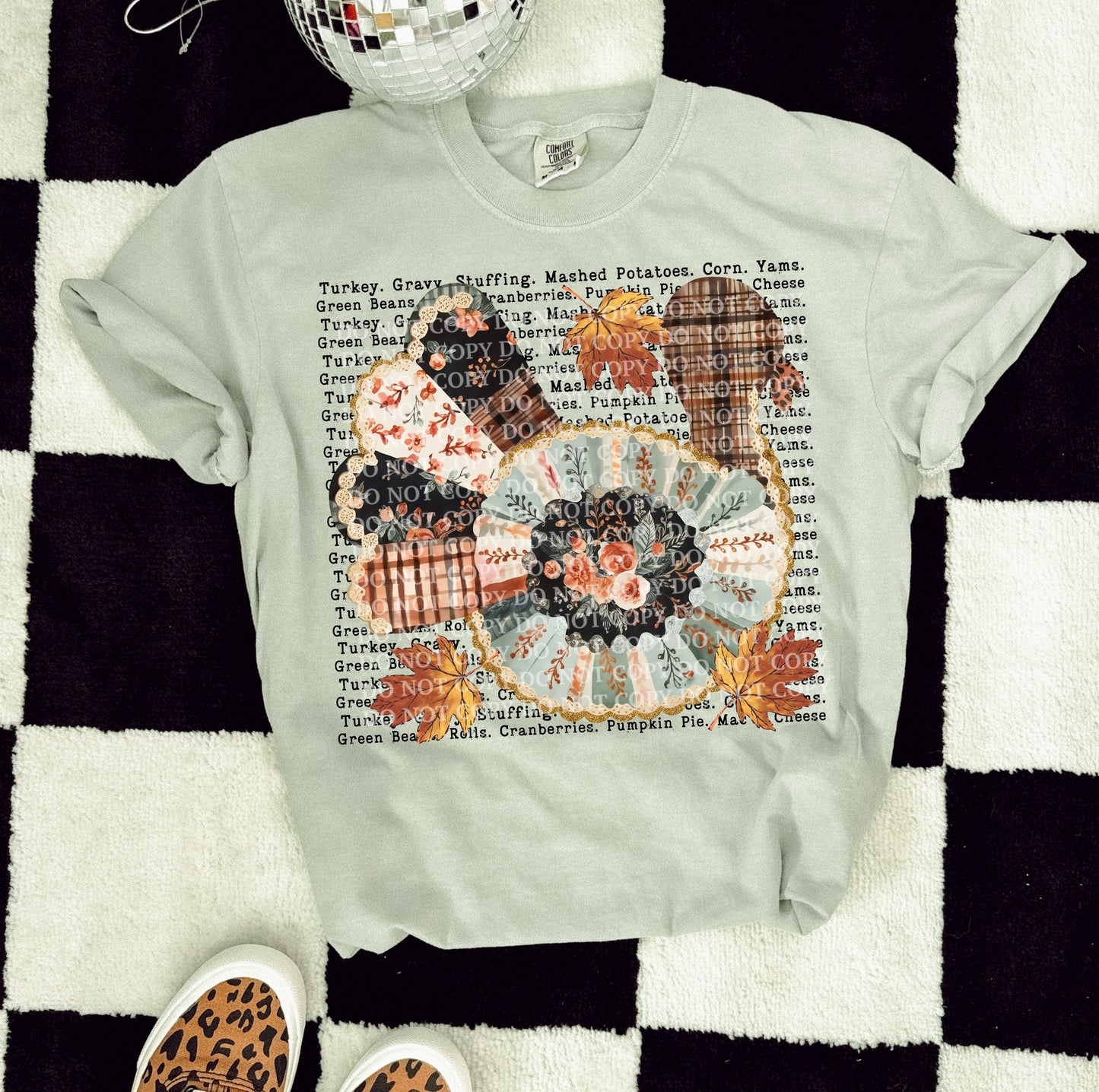 Patchwork Turkey (Faux Yarn) Heat Transfer Sublimation, Sublimation, DTF Direct to Film