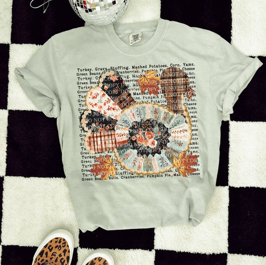 Patchwork Turkey (Faux Yarn) Heat Transfer Sublimation, Sublimation, DTF Direct to Film