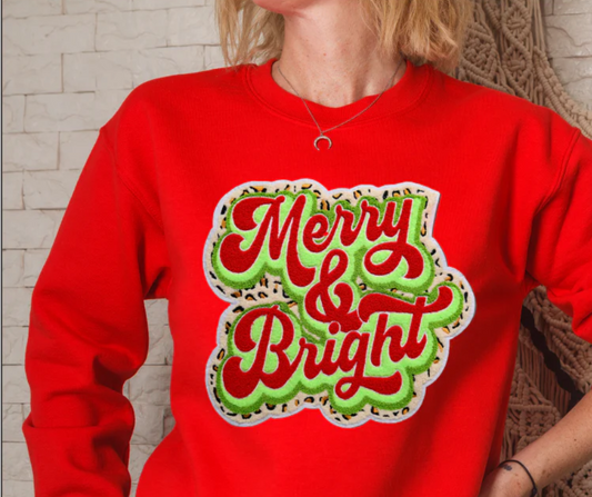 Merry and Bright Chenille Patch, Glitter, Embriodery, Sequin, Accents