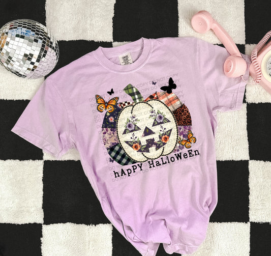 Happy Halloween Patchwork Pumpkin Comfort Color T-shirt, Bella Canvas Tees