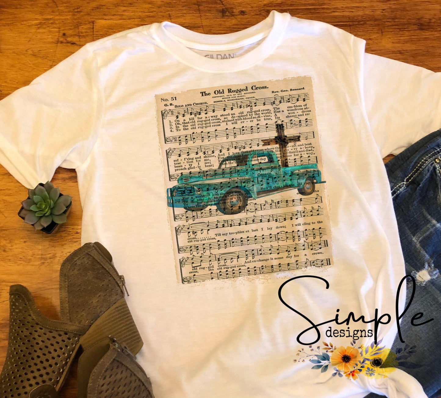 Old Rugged Cross Truck w/ Sheet Music Sublimation Heat Transfer Sheet