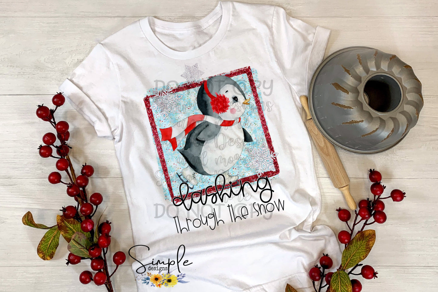 Dashing Through the Snow Penguin Sublimation Heat Transfer Sheet