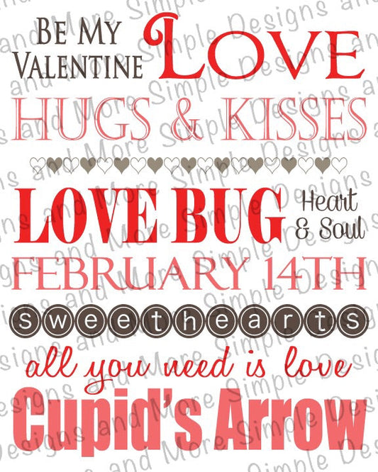 Valentine Love Words of Love, Heart, Valentine’s Day Sublimation Heat Transfer Sheets
