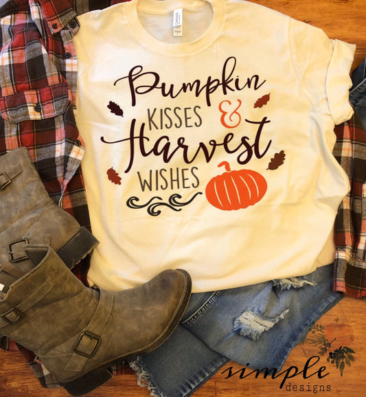 Pumpkin Kisses and Harvest Wishes Leaves and Pumpkin Sublimation Heat Transfer Sheet