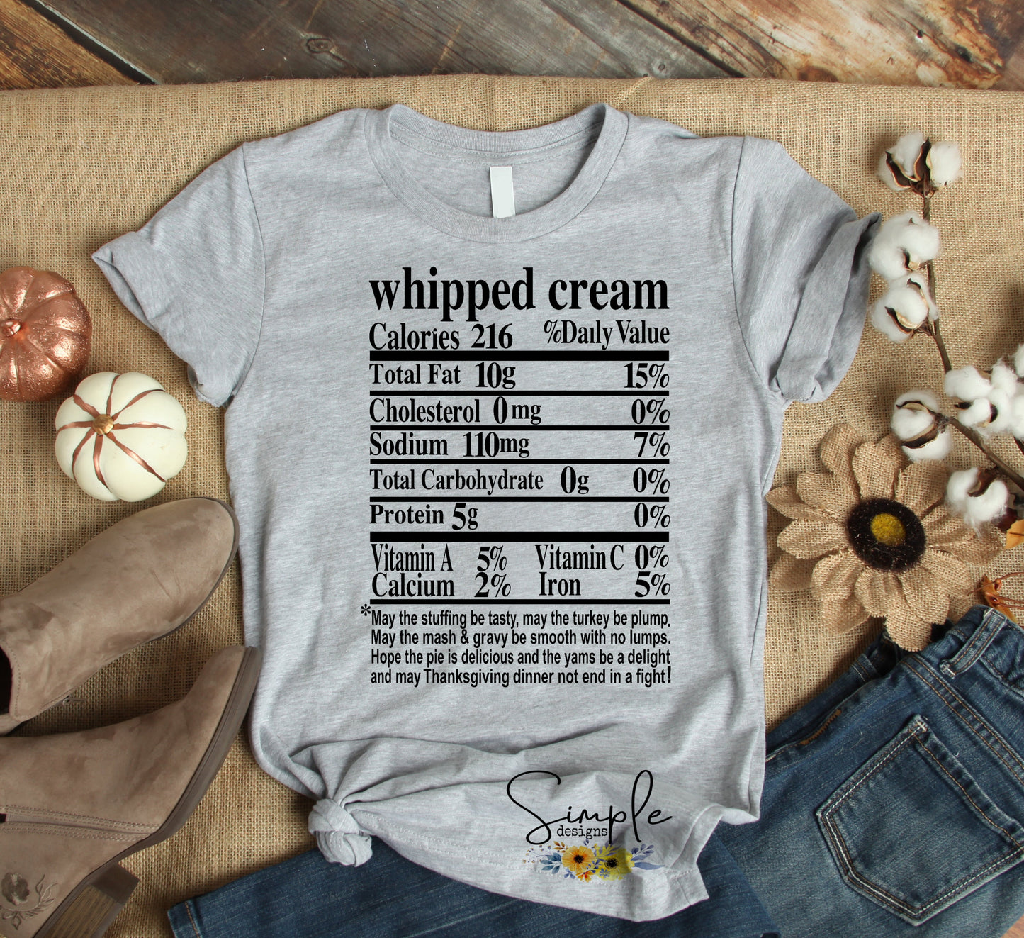 Whipped Cream Thanksgiving Nutrition Facts Sublimation Heat Transfer Sheet