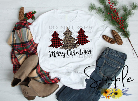 Merry Christmas Plaid and Leopard Trees Sublimation Heat Transfer Sheet