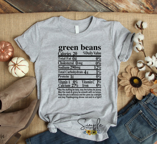 Green Beans Thanksgiving Nutrition Facts Sublimation Heat Transfer Sheet