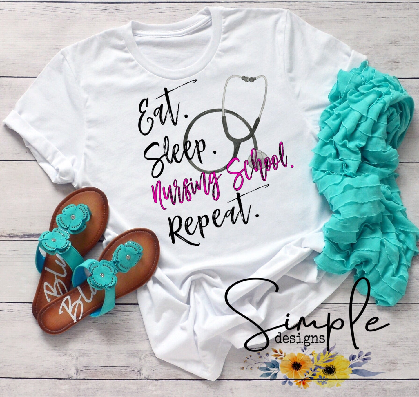 Eat Sleep Nursing Student Repeat Sublimation Heat Transfer Sheets