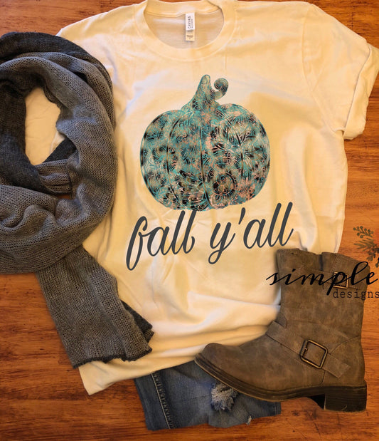 Fall Yall Teal and Black Pumpkin Sublimation Heat Transfer Sheet