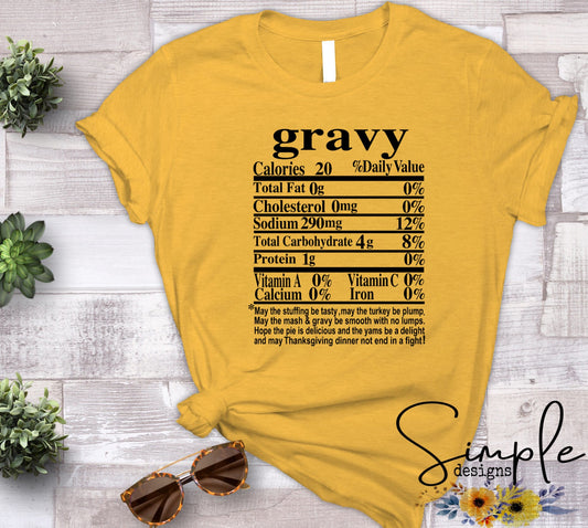 Gravy Thanksgiving Nutrition Facts Sublimation Heat Transfer Sheet