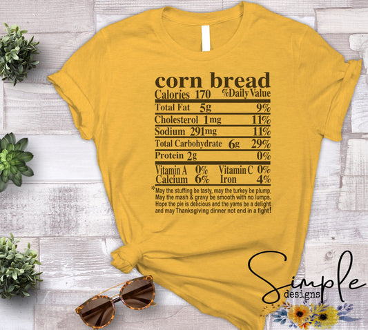 Corn Bread Thanksgiving Nutrition Facts Sublimation Heat Transfer Sheet