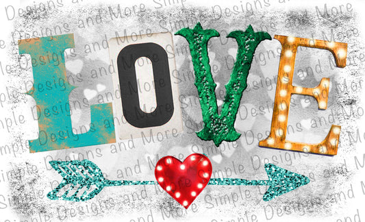 LOVE Arrow With Hearts Valentine’s Day Sublimation Heat Transfer Sheets
