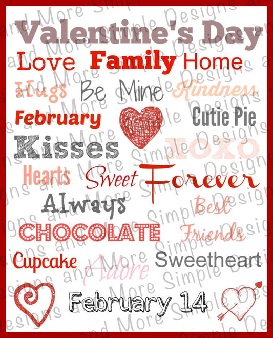 Words of Love, Heart, Valentine’s Day Sublimation Heat Transfer Sheets