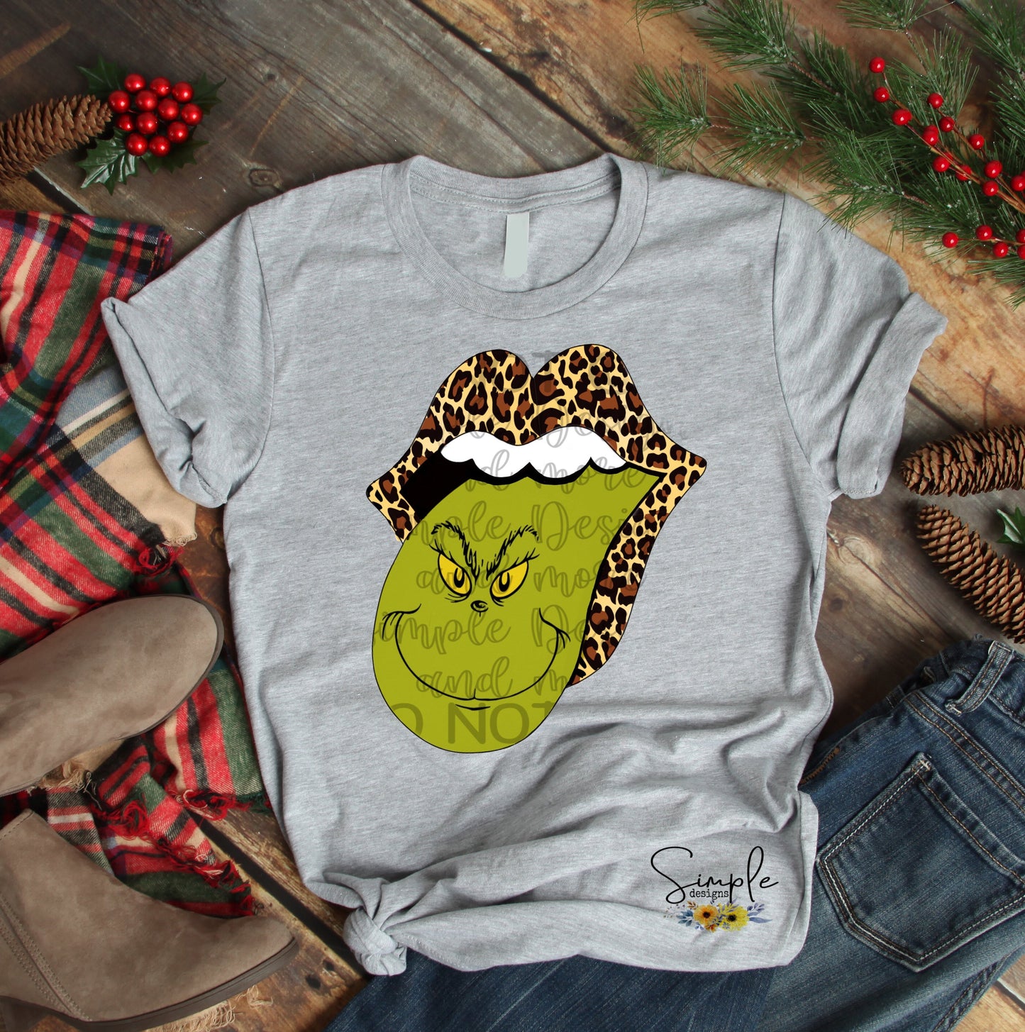 Christmas Leopard Lips Green Tongue HTV Transfer