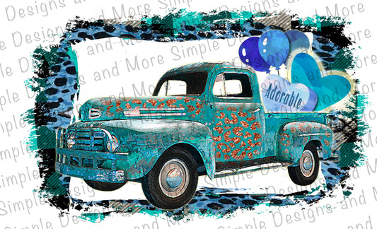 Teal Truck Adorable with Frame Valentine’s Day Sublimation Heat Transfer Sheets