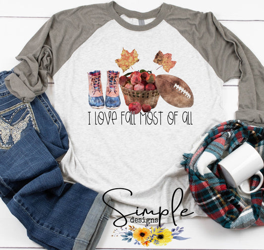 I Love Fall Most of All Boots Apples and Football Sublimation Heat Transfer Sheet