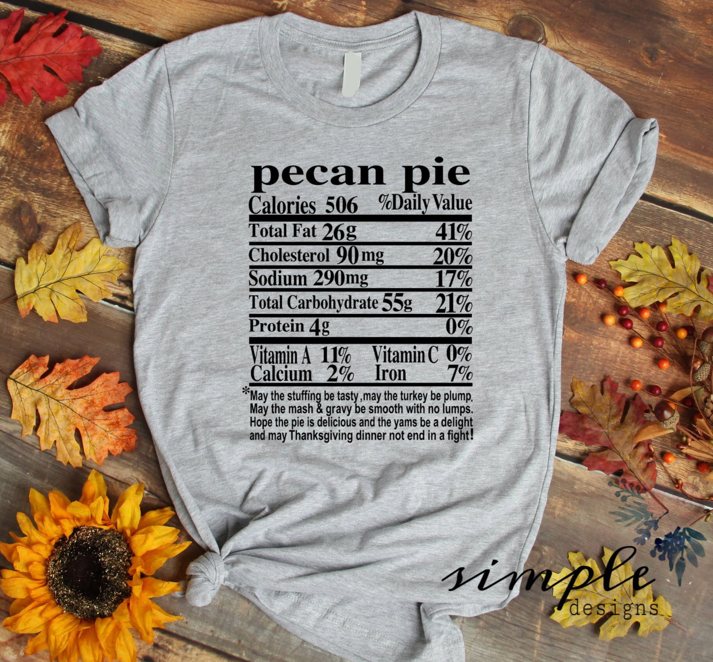 Pecan Pie Thanksgiving Nutrition Facts Sublimation Heat Transfer Sheet