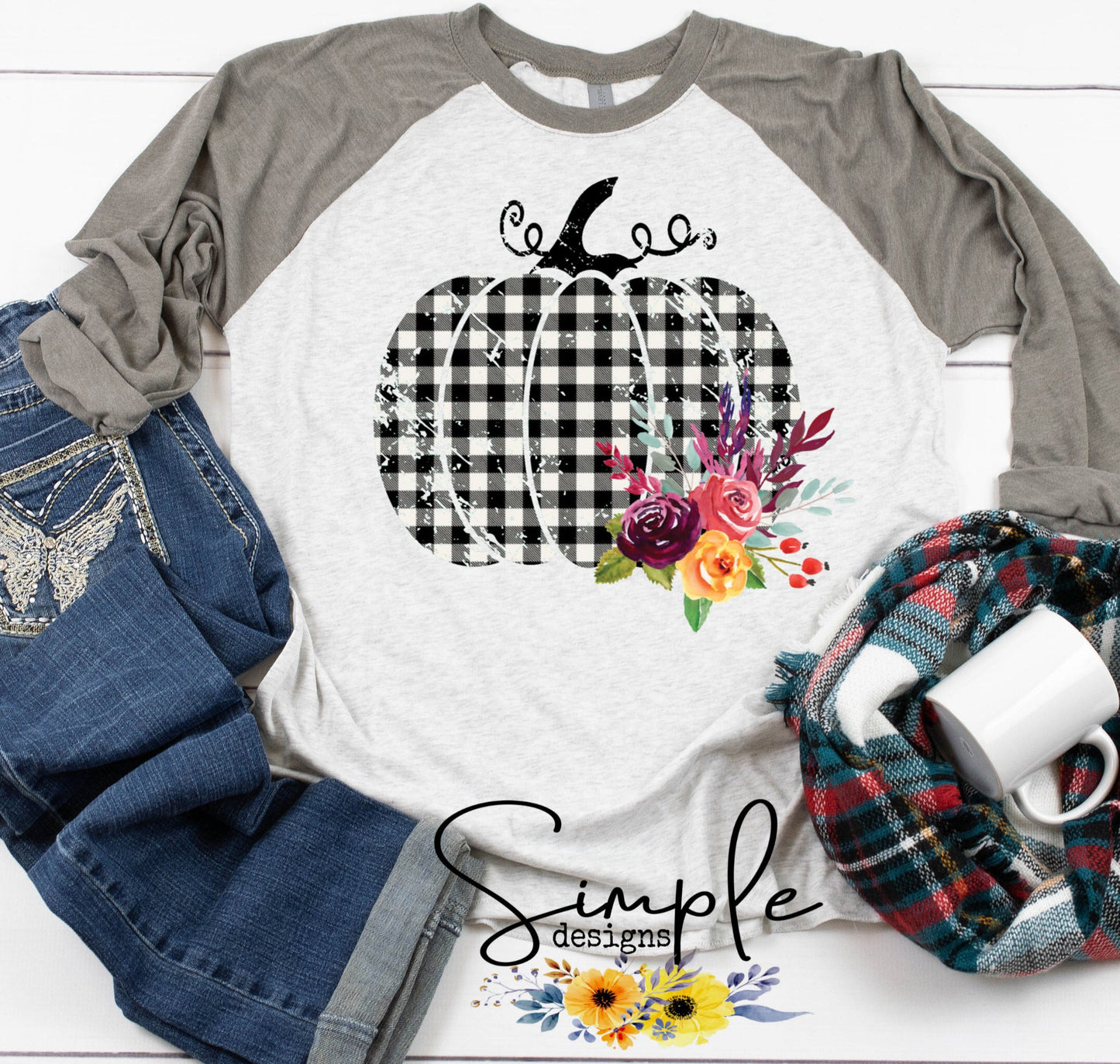 Plaid Pumpkin With Floral Accent Sublimation Heat Transfer Sheet