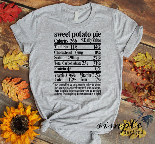 Sweet Potato Pie Thanksgiving Nutrition Facts Sublimation Heat Transfer Sheet