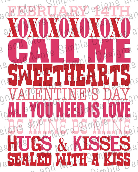 XOXOXO Words of Love, Heart, Valentine’s Day Sublimation Heat Transfer Sheets