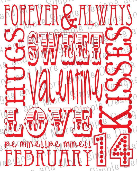 Sweet Valentine Love Words of Love, Heart, Valentine’s Day Sublimation Heat Transfer Sheets