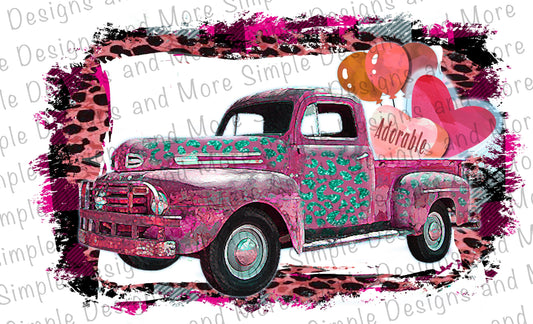 Pink Frame Adorable Truck Valentine’s Day Sublimation Heat Transfer Sheets