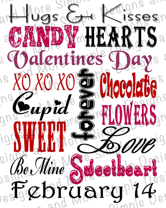 Candy Hearts Words of Love, Heart, Valentine’s Day Sublimation Heat Transfer Sheets