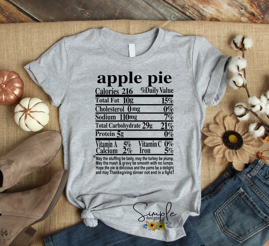 Apple Pie Thanksgiving Nutrition Facts Sublimation Heat Transfer Sheet