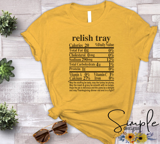 Relish Tray Thanksgiving Nutrition Facts Sublimation Heat Transfer Sheet