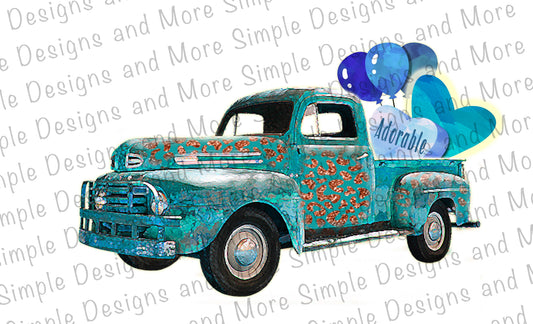 Teal Adorable Truck Valentine’s Day Sublimation Heat Transfer Sheets