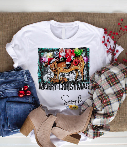 Merry Christmas Santa on Cow Sublimation Heat Transfer Sheet