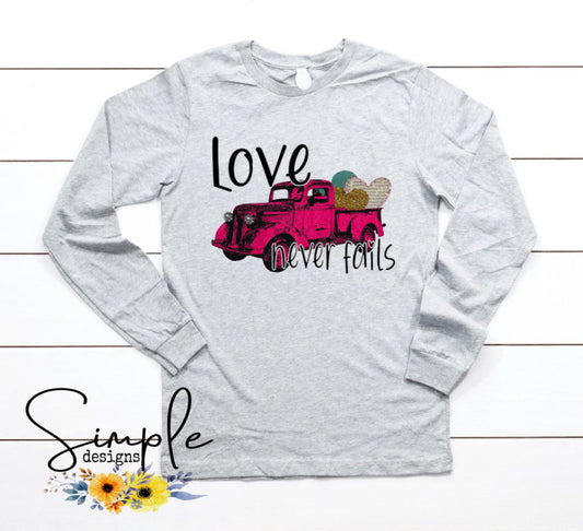 Love Never Fails Pink Truck Valentines Sublimation Heat Transfer Sheets