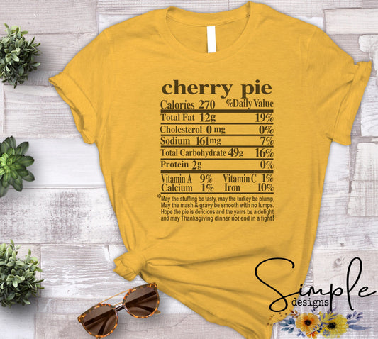 Cherry Pie Thanksgiving Nutrition Facts Sublimation Heat Transfer Sheet