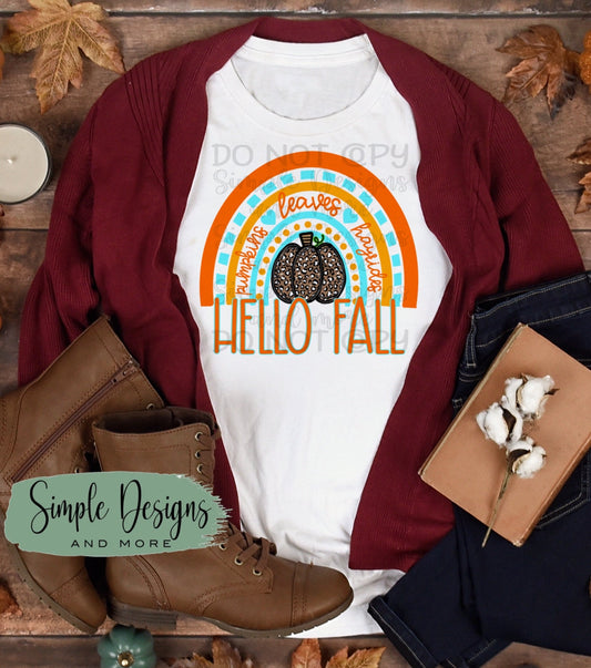 Hello Fall Rainbow Mint With Leopard Pumpkin Sublimation Heat Transfer Sheets