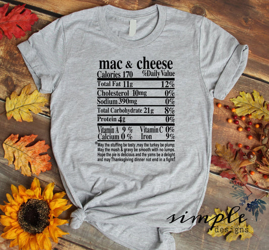 Mac and Cheese Thanksgiving Nutrition Facts Sublimation Heat Transfer Sheet