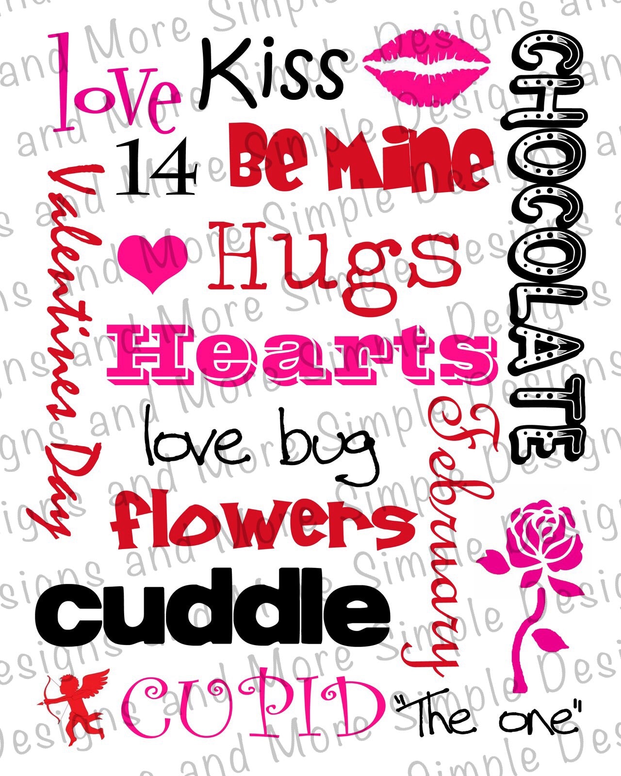 Love Kiss Words of Love, Heart, Valentine’s Day Sublimation Heat Transfer Sheets